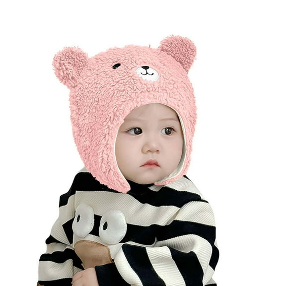 Ugoldhm Baby Cute Winter Hat Sherpa Windproof Warm Cap with Bear Ear, Size for 1-2 Years