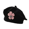 thumbnail image 1 of Ugoldhm Baby Girl Winter Knit Beret Hat - Cute Flower Decor French Beanie for 3 Months to 2 Years, 1 of 3