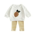 thumbnail image 1 of Ugoldhm Baby Girls 2 Piece Sets Graphic Embroidered Sweater Strip Ribbed Knit Pant Spring Fall Outfits, 1 of 8