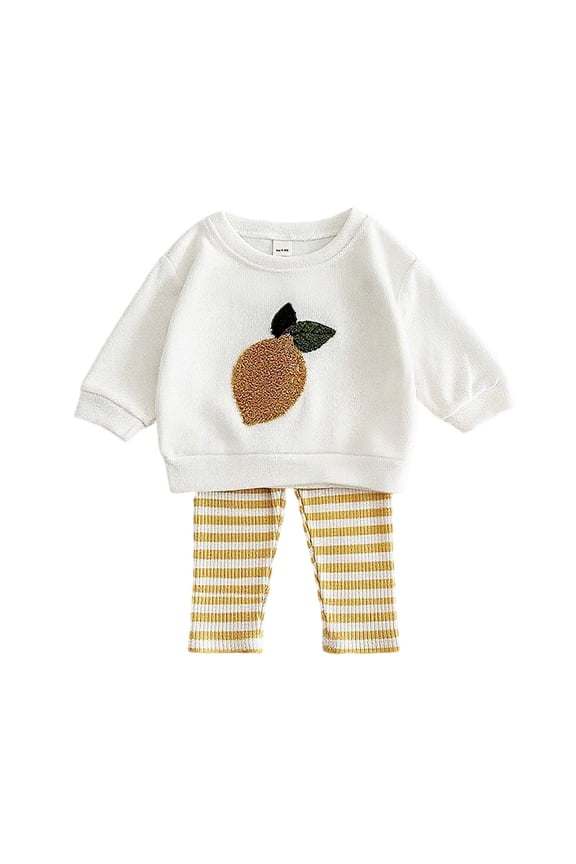 Baby Girls 2 Piece Sets Graphic Embroidered Sweater Strip Ribbed Knit Pant Spring Fall Outfits