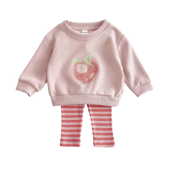 Ugoldhm Baby Girls 2 Piece Sets Graphic Embroidered Sweater Strip Ribbed Knit Pant Spring Fall Outfits