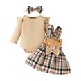 thumbnail image 1 of Ugoldhm Baby Girls 3 Piece Set Ribbed Ruffle Trim Romper, Headband, Suspender Dress Cute Outfit Dress Set, 1 of 8
