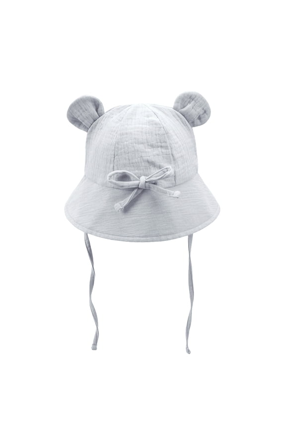 Baby Toddler Bear Ear Sun Hat, Cotton Breathable Wide Brim Bucket Hat with Chin Strap, UV Protection Cute Summer Cap