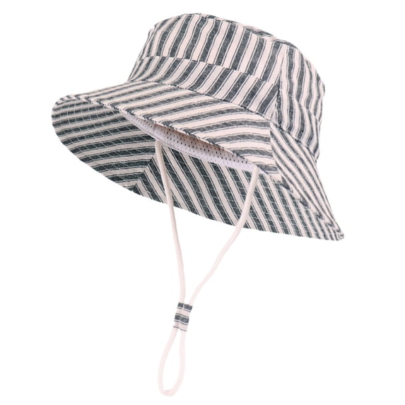 Ugoldhm Baby Toddler Striped Sun Hat, Breathable Wide Brim Bucket Hat with Adjustable Chin Strap, UV Protection Summer Cap