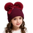 thumbnail image 1 of Ugoldhm Baby Winter Knitted Beanie Hat - Cute Warm Hat with Double Fuzzy Balls & Bow, Size 6-18 Months, 1 of 6