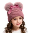 thumbnail image 1 of Ugoldhm Baby Winter Knitted Beanie Hat - Cute Warm Hat with Double Fuzzy Balls & Bow, Size 6-18 Months, 1 of 6