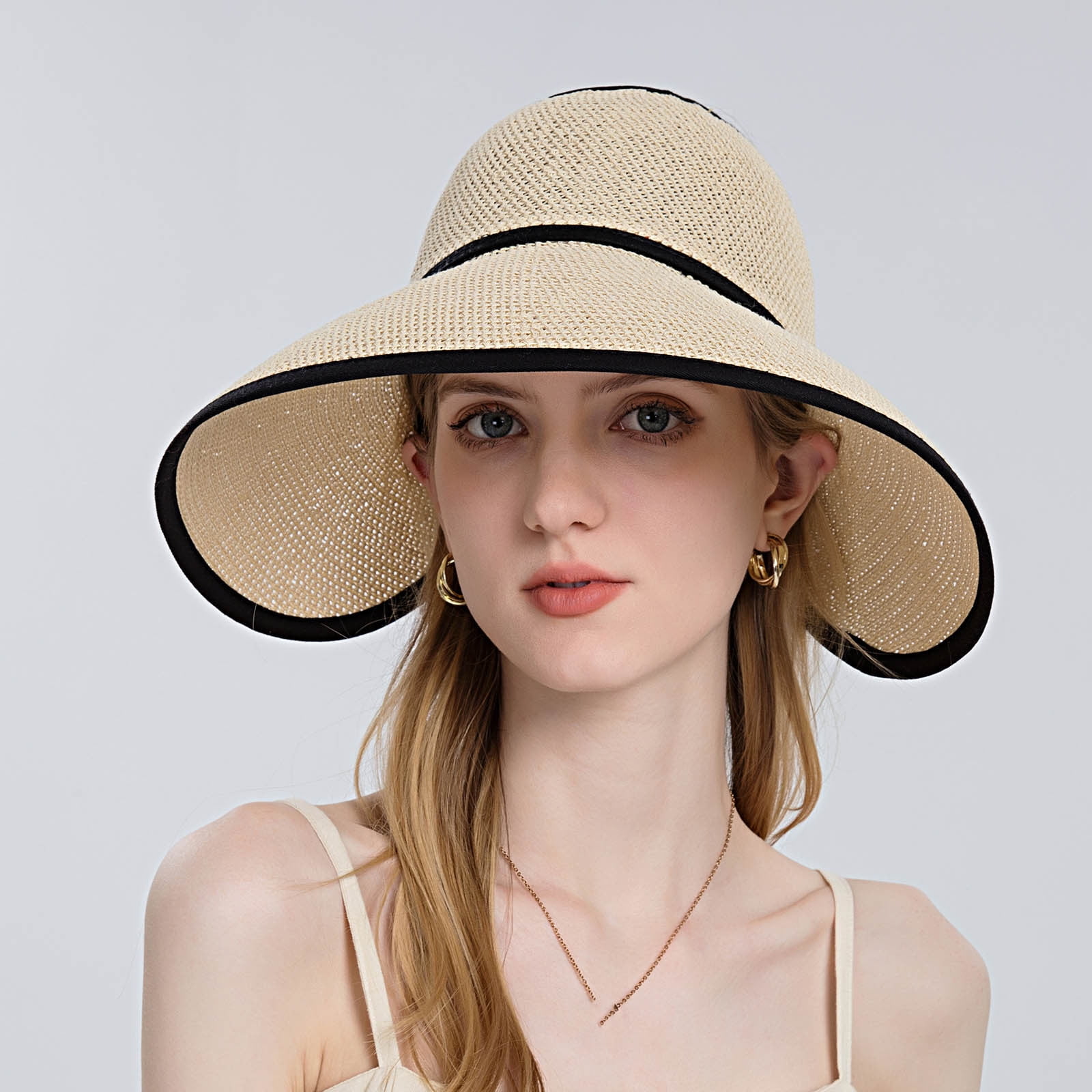 Ugoldhm Beach Hats for Women - Wide Brim Sun Straw Hat for Ladies UPF ...