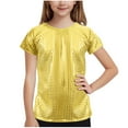 thumbnail image 1 of Ugoldhm Big Girls Shirts Casual Crew Neck Solid Color Summer Loose Blouse Top Size 11-17, 1 of 4