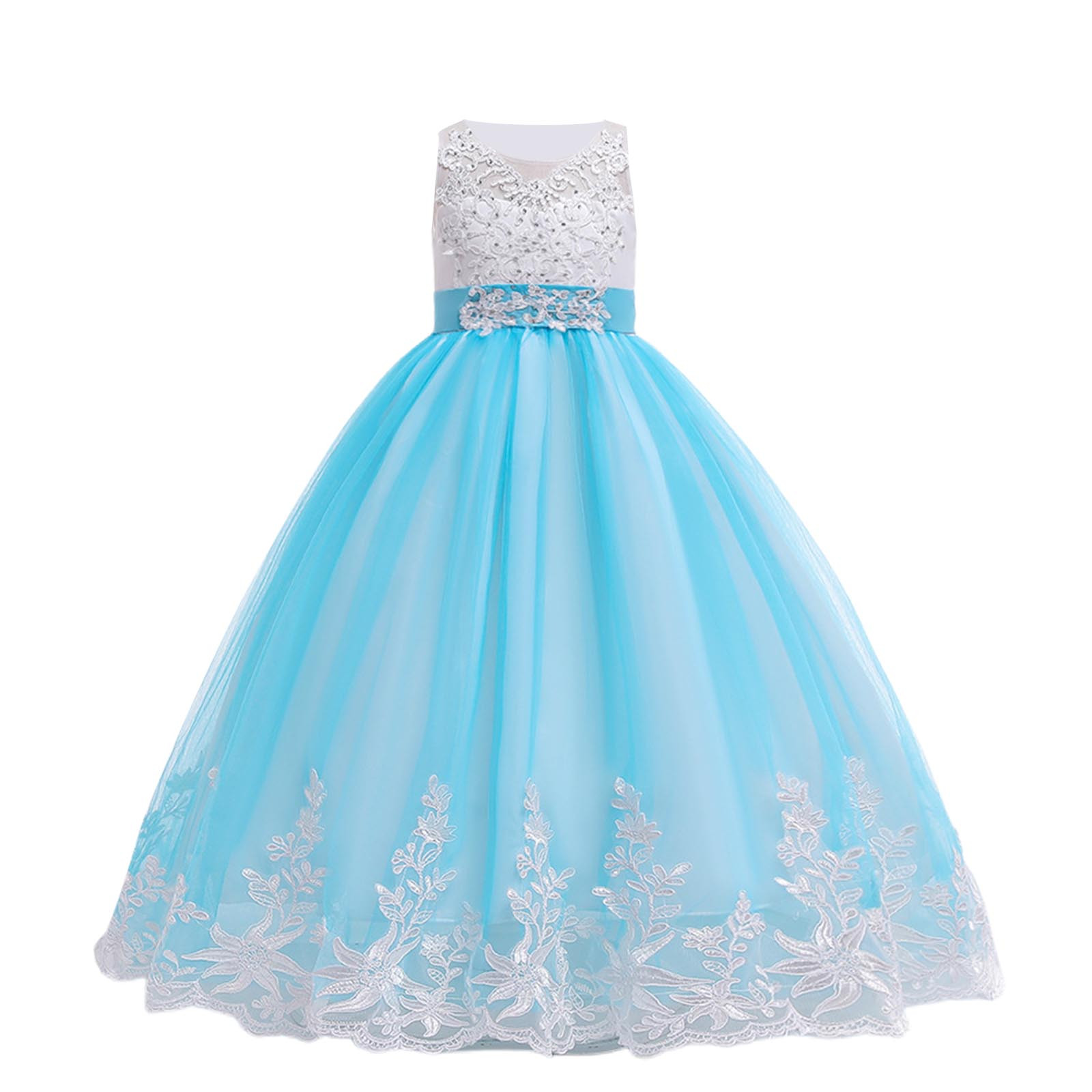 Ugoldhm Big & Little Girls Lace Dress Flower Girl Wedding Formal Vintage Bow Backless Tulle Dresses Size 4-18