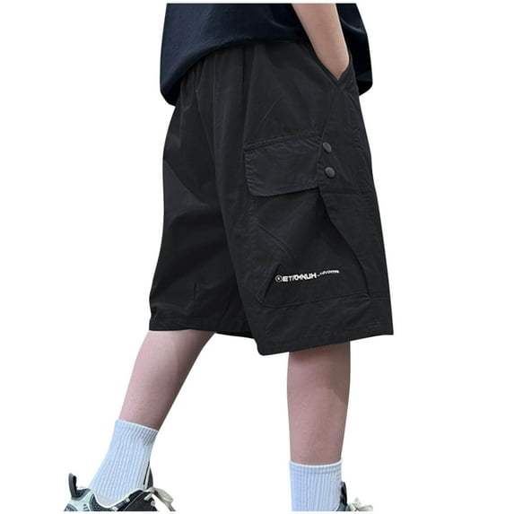 Ugoldhm Boy's Cargo Shorts Sporty Casual Baggy Elastic Waist Kids' Shorts 5-15 Years
