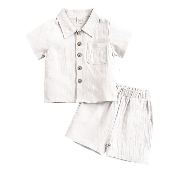 Ugoldhm Boys 2-Piece Outfit Set, Button Down Shirt & Elastic Waist Shorts, Lightweight Sizes 1 to 12 Years Old