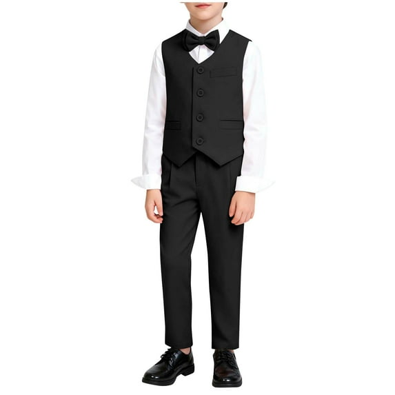 Ugoldhm Boys 3-Piece Formal Suit Set – White Dress Shirt, Button Front Vest, Matching Dress Pants, Special Occasion Wear
