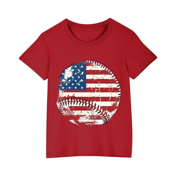 Ugoldhm Boys' 4th of July Graphic T-Shirts Cotton Short Sleeve Tees Casual Summer Holiday Celebration Tops Size 3-9