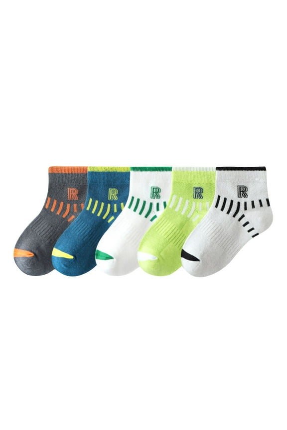 Boys Ankle Socks 5-Pairs, Cotton Sports & Casual Socks for 3-14 Years, Non-Slip Comfort