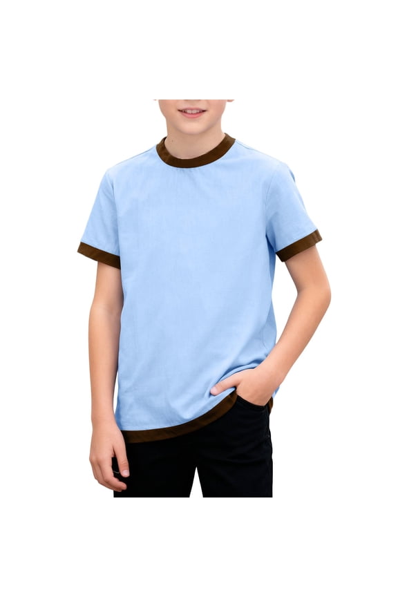 Boys' Contrast Trim Short Sleeve T-Shirt Vintage Ringer Crew Neck Casual Tee 3-12 Years Old Clothes