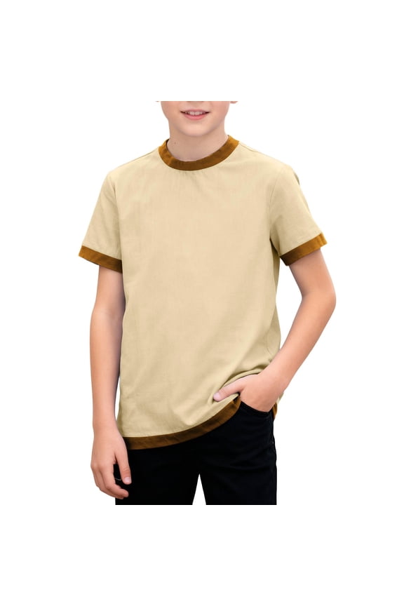 Boys' Contrast Trim Short Sleeve T-Shirt Vintage Ringer Crew Neck Casual Tee 3-12 Years Old Clothes