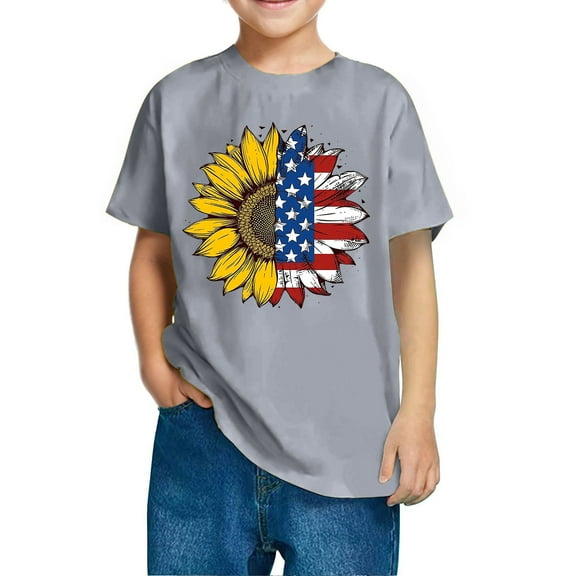 Ugoldhm Boys Cotton Short Sleeve T-Shirts Fourth of July Print Crew Neck Fashion Tee Tops Kids Summer Clothing Size 3-10