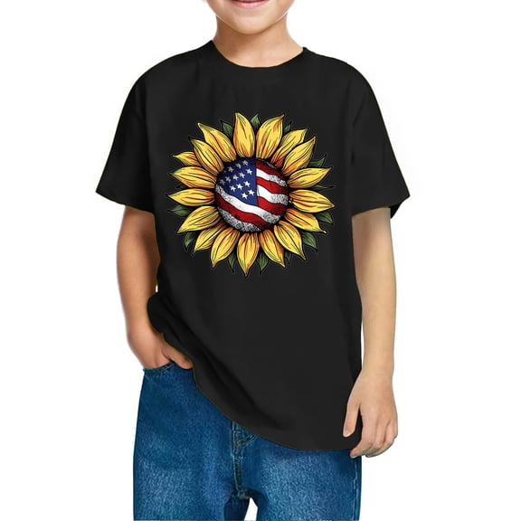 Ugoldhm Boys Cotton Short Sleeve T-Shirts Fourth of July Print Fashion Tee Crew Neck Tops Kids Summer Clothing Size 3-10