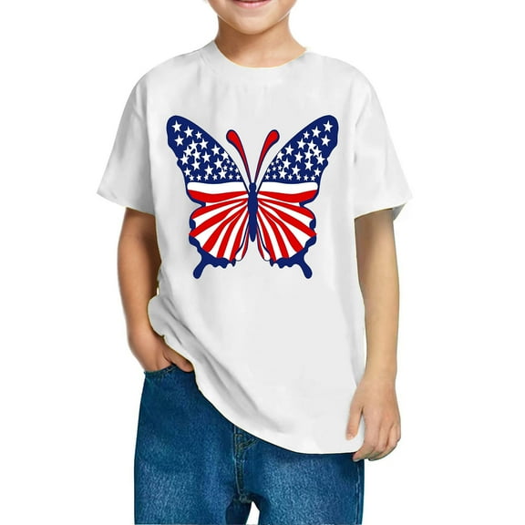 Ugoldhm Boys Cotton Short Sleeve T-Shirts Fourth of July Print Fashion Tee Crew Neck Tops Kids Summer Clothing Size 3-10