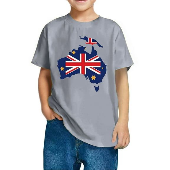 Ugoldhm Boys Cotton Short Sleeve T-Shirts Fourth of July Print Tee Crew Neck Fashion Tops Kids Summer Clothing Size 3-10