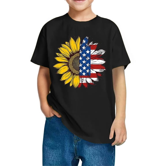 Ugoldhm Boys Cotton Short Sleeve T-Shirts Fourth of July Print Tee Fashion Crew Neck Tops Kids Summer Clothing Size 3-10