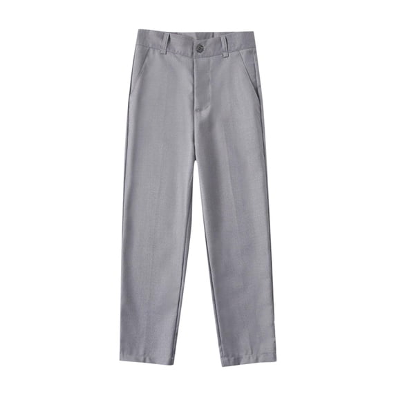 Ugoldhm Boys Flat Front Uniform Pants - Button Closure Straight Leg Dress Pants for 3-16 Years
