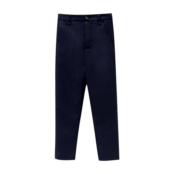 Ugoldhm Boys Flat Front Uniform Pants - Button Closure Straight Leg Dress Pants for 3-16 Years