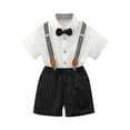 thumbnail image 1 of Ugoldhm Boys Gentleman Formal Suit Set, Short Sleeve Pleated Dress Shirt, Suspender Shorts, Bow Tie (1-12 Years), 1 of 8
