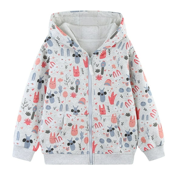 Ugoldhm Boys Girls Hooded Jacket Zipper Up Fleece Lined Warm Coat Printed Winter Outerwear 1T-8Y