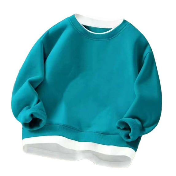 Ugoldhm Boys Girls Pullover Sweatshirts Fake Two Piece Drop Shoulder Tops Fall Winter Tee 2-13 Years