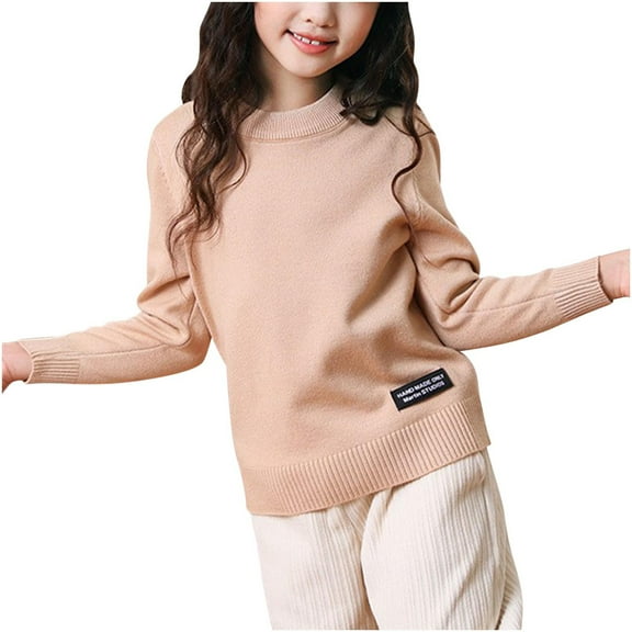Ugoldhm Boys Girls Sweaters Crewneck Plain Unisex Pullover Tops Fall Casual Winter Clothes