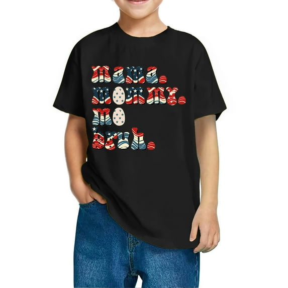 Ugoldhm Boys' Patriotic Independence Day Tees Red, White & Blue Crew Neck Shirts Cotton Summer Outfits Size 3-10Y