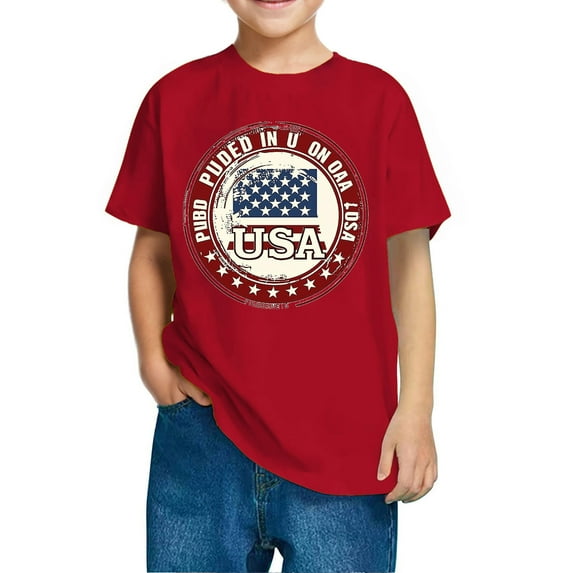 Ugoldhm Boys' Patriotic Independence Day Tees Red, White & Blue Crew Neck Shirts Cotton Summer Outfits Size 3-10Y