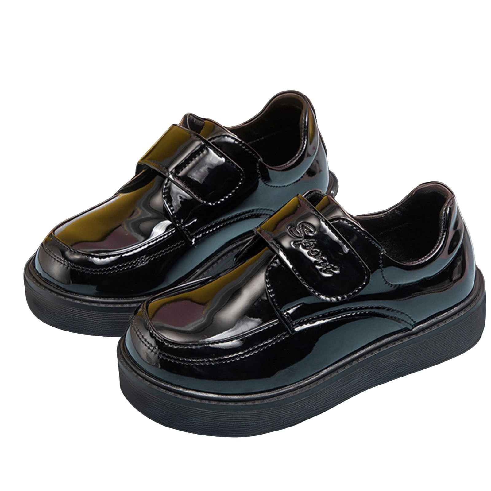 View of Ugoldhm Boys Dress Shoes Hood and Loop Closure Round Toe Flats Formal ...