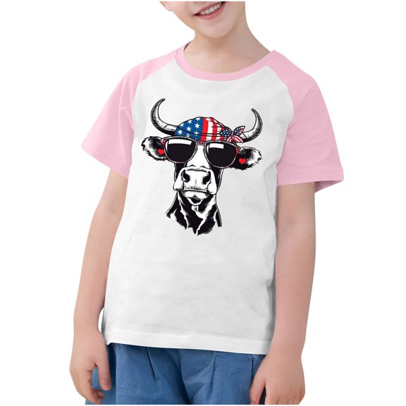 Ugoldhm Boys Printed Short Sleeve Tees Breathable Fourth of July Crew Neck T-Shirts Summer Tops Size 3-14