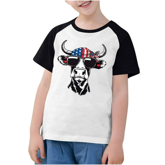 Ugoldhm Boys Printed Short Sleeve Tees Breathable T-Shirts Fourth of July Crew Neck Summer Tops Size 3-14