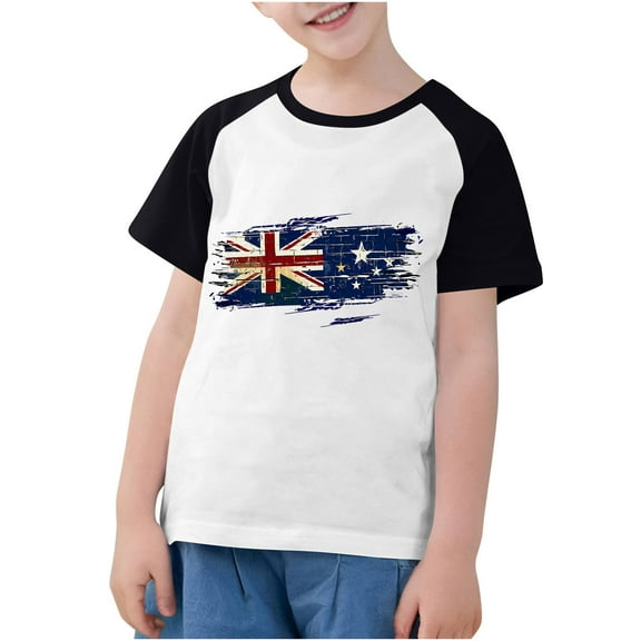 Ugoldhm Boys Printed Short Sleeve Tees Fourth of July Breathable Crew Neck T-Shirts Summer Tops Size 3-14