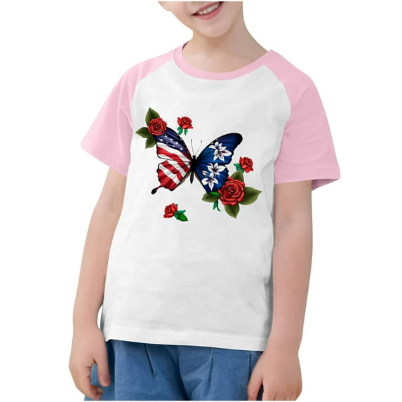 Ugoldhm Boys Printed Short Sleeve Tees T-Shirts Breathable Crew Neck Fourth of July Summer Tops Size 3-14