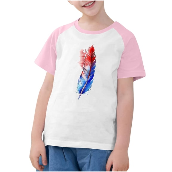 Ugoldhm Boys Printed Short Sleeve Tees T-Shirts Fourth of July Breathable Crew Neck Summer Tops Size 3-14
