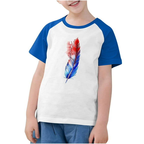 Ugoldhm Boys Printed Short Sleeve Tees T-Shirts Fourth of July Crew Neck Breathable Summer Tops Size 3-14