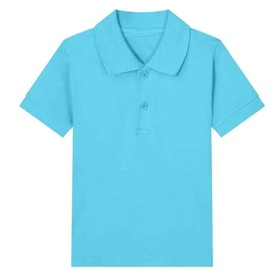 Ugoldhm Boys Solid Color Collared Tees Summer Short Sleeve Casual Shirts Size 2-15 Relaxed Fit Cotton Tops