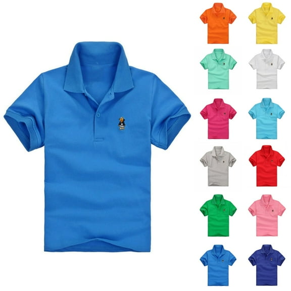Ugoldhm Boys Summer Collared Shirts Cotton Casual Tops Size 2-12 Short Sleeve Relaxed Fit Plain Shirts