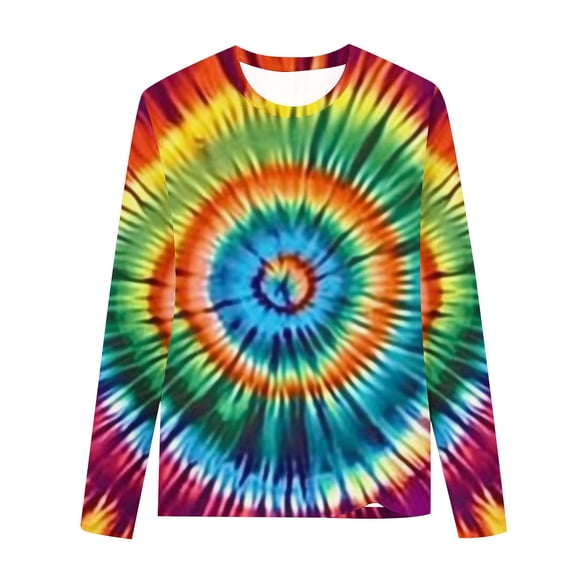 Ugoldhm Boys and Girls Tops Round Neck Long Sleeve Fall Shirts Tie Dye Fashion Casual Tees