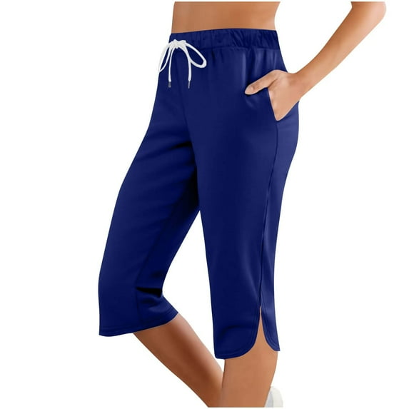REALiKUN Capri Pants for Women Workout Yoga Capris Drawstring Elastic Waist Casual Pant Outdoor Running Outfit