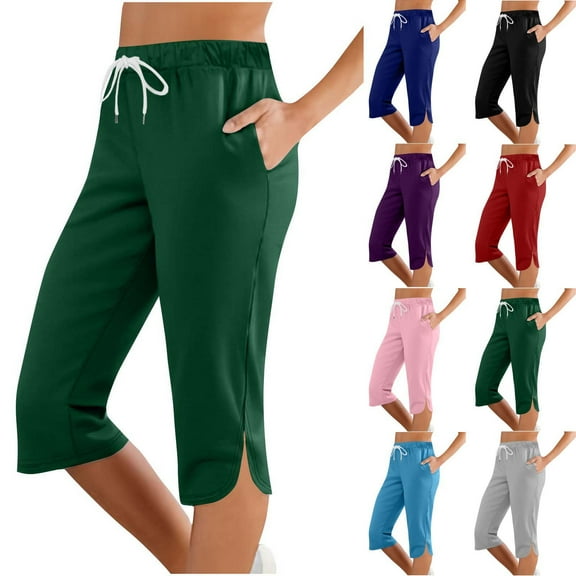 REALiKUN Capri Pants for Women Workout Yoga Capris Drawstring Elastic Waist Casual Pant Outdoor Running Outfit