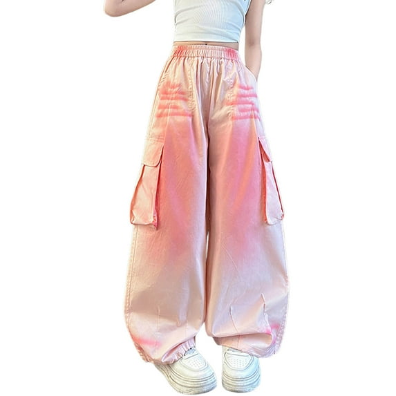 Ugoldhm Cargo Pants for Girls Cotton Wide-Leg Pant Summer Hiking Fashion Trousers Size 8-16