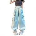 thumbnail image 1 of Ugoldhm Cargo Pants for Girls Fashion Hiking Summer Wide-Leg Pant Cotton Trousers Size 8-16, 1 of 9