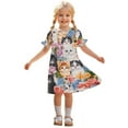 thumbnail image 1 of Ugoldhm Casual Girls Graphic Print Summer Dress - Short Sleeve Crew Neck Midi Dresses, Size 3-12, 1 of 9