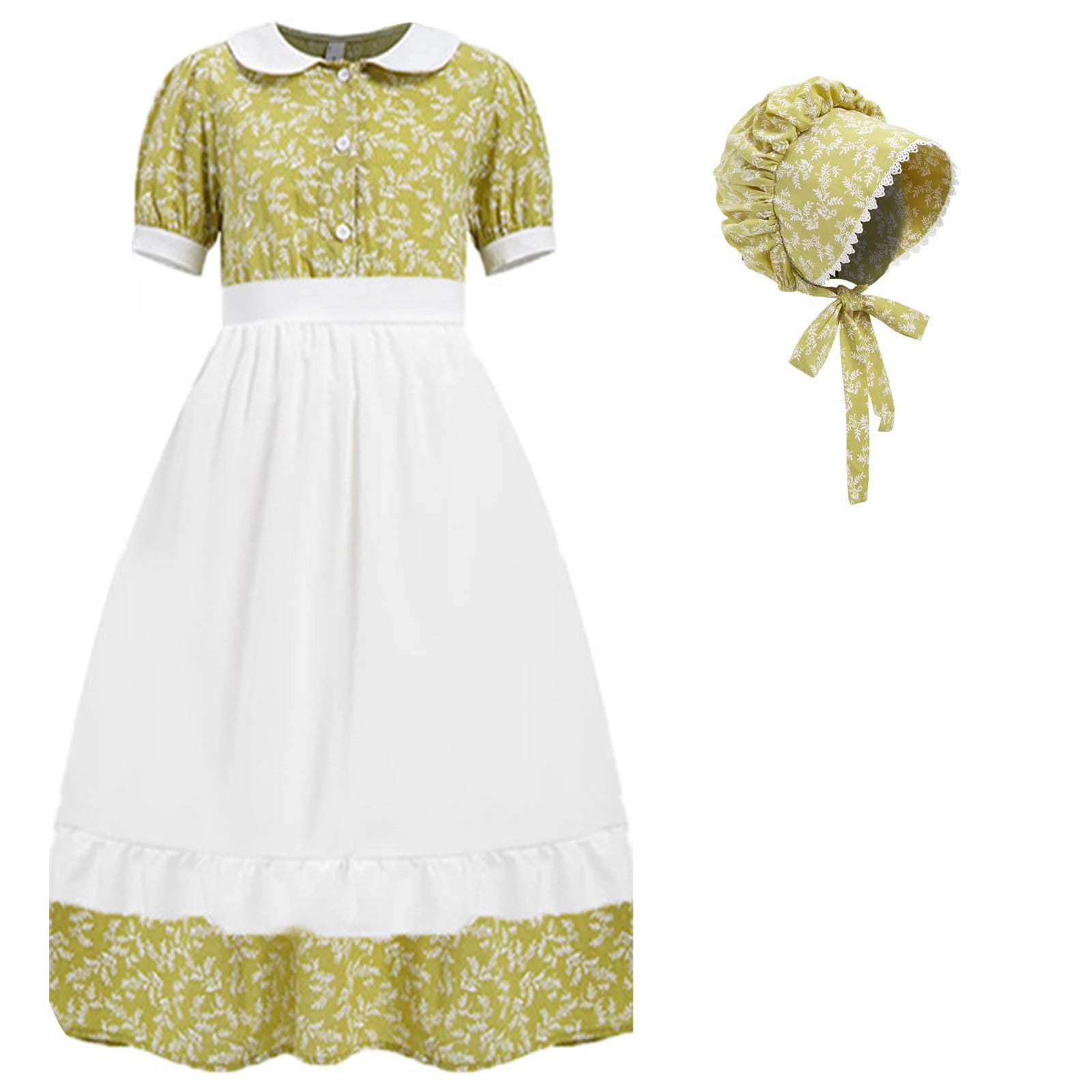 Ugoldhm Colonial Prairie Girls Dress with Hat - Summer Short Sleeve Midi  Dresses, Size 4-12 - Walmart.com