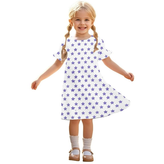 Ugoldhm Cute Girls Casual Summer Midi Dress - Short Sleeve Crew Neck Dresses, Size 3-12